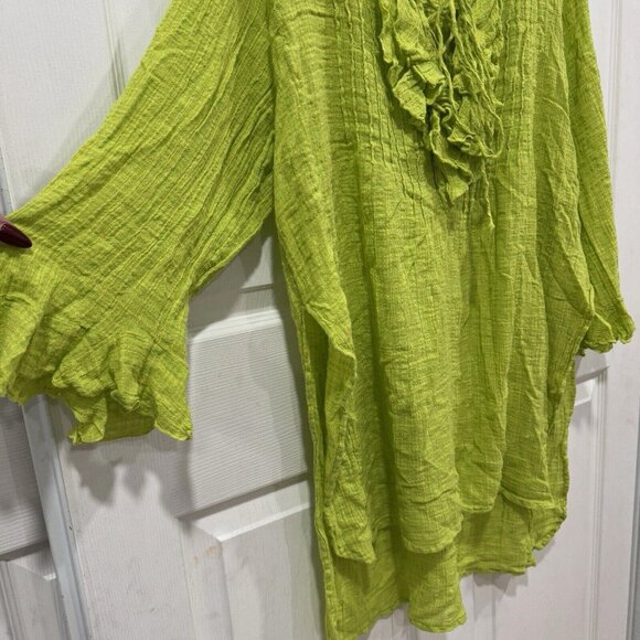 Women’s Free People One Green Bright Poppy Ruffled Collar Small S Blouse Shirt - Picture 4 of 10